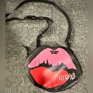 Victoria's Secret Black and Red Lip Crossbody Bag